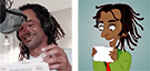 Yannick Noah au studio d'enregistrement pour la saison 3 de la série, et son avatar en cartoon
