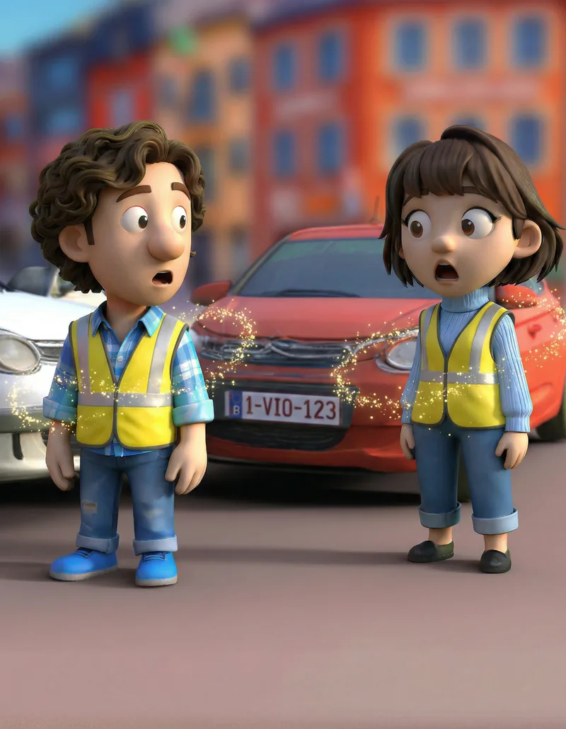 The two drivers in hi-vis vests, looking surprised