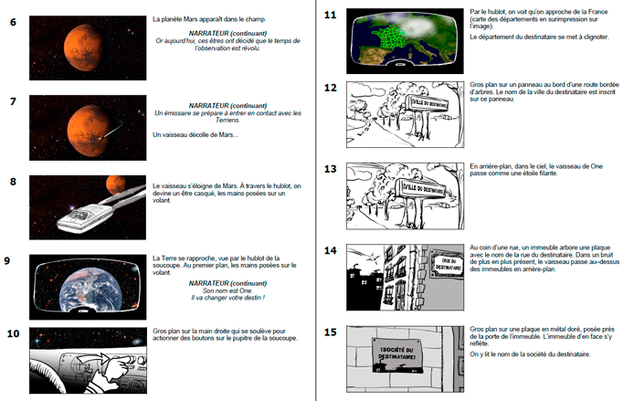 Storyboard de l'e-card Cosmos 2008 pour OneDirect