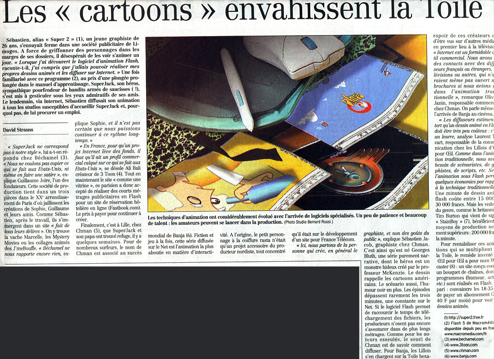 Le Figaro - 5 octobre 2000 - Un article sur les pionniers de l'animation sur Internet
