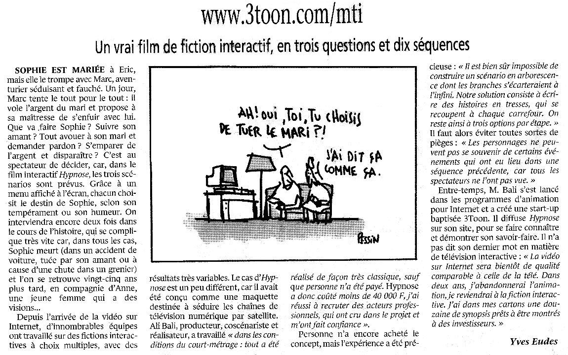 Le Monde - 14 décembre 2000 - Yves Eudes à propos de "Ma Télé Interactive"