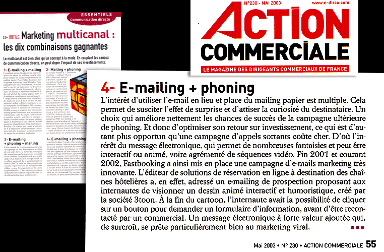 Un article sur les cartoons FastBooking raliss par 3TOON dans le dossier Multicanal: les combinaisons gagnantes.