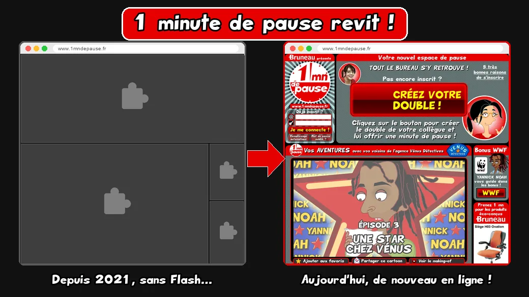 Le site 1 minute de pause : sans Flash depuis 2021, de nouveau en ligne aujourd'hui